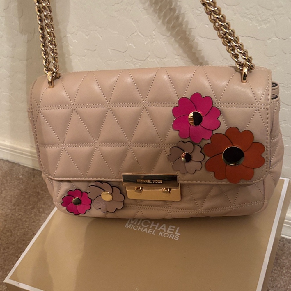 Michael Kors Pink and Orange Floral Quilted Shoulder Bag